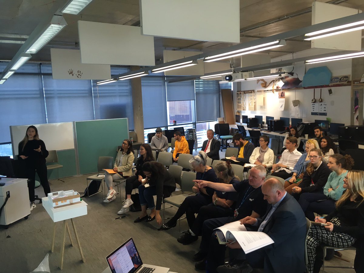 multi_story's tweet image. Great to welcome @willmoreiles Paula and @Benedict______, David, Rachel &amp;amp; Duncan from @UPPltd to review our @DesignWithPlym #interiordesign students work on their ‘Home from home’ #studentaccommodation project.