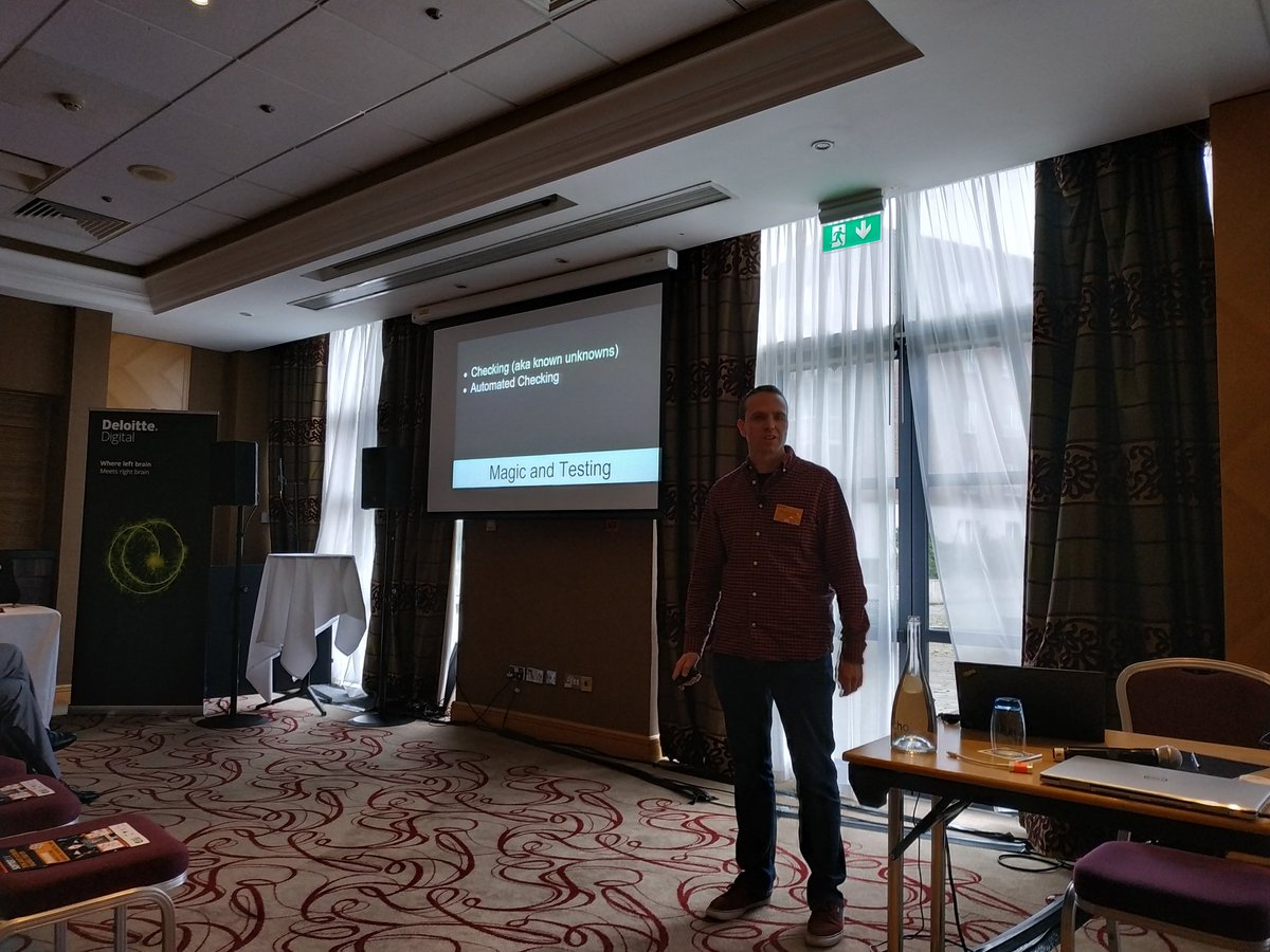 PoppuloSays's tweet photo. Poppulo's Conor Fitzgerald, kicking off his talk on testing biscuits at @SoftTestIreland today. Rob Meaney is also representing Poppulo at this event. Congratulations to the two guys on two excellent industry talks. #PoppuloPeople https://t.co/TTqm72r4JR