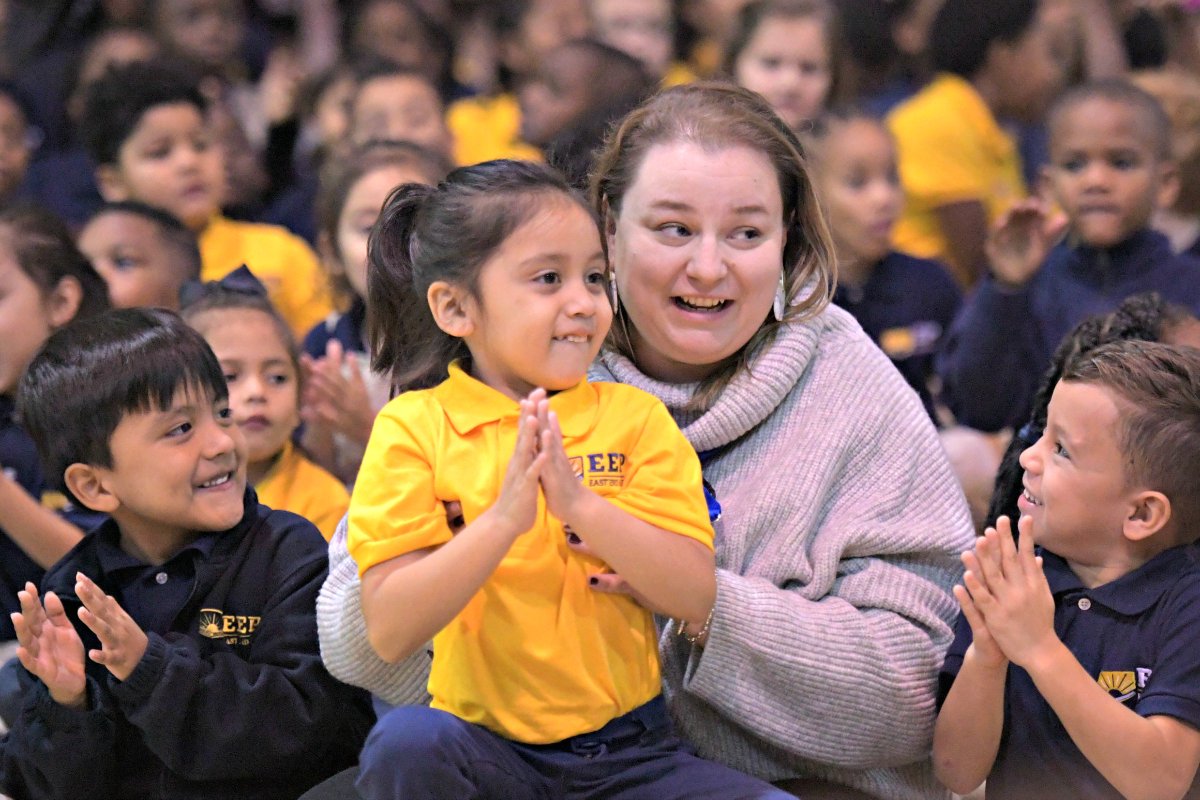 Milken's tweet image. So perfect—kindergarten teacher Shelly Gaughan had a student on her lap when she learned that she'd won a 2018-19 TN #MilkenAward! More about Shelly: milkeneducatorawards.org/newsroom/press… @eastendprep @MetroSchools @mnpsdirector @tnedu @McQueenCandice