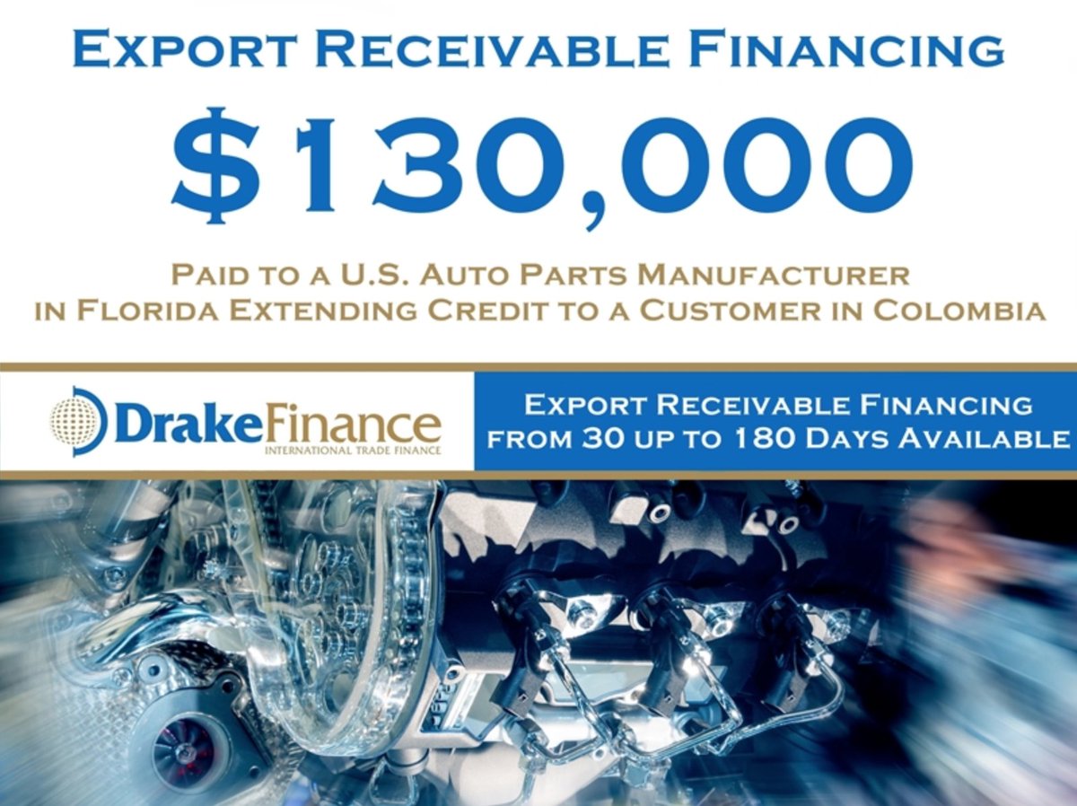 DrakeFinance's tweet photo. Case Study at a glance: Drake extended $130,000 in financing to a U.S. Auto Parts Manufacturer extending credit to a customer in Colombia https://t.co/GNeOsS5c3n