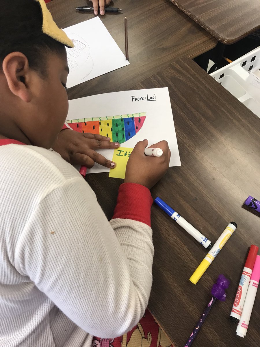 Ms_Surach's tweet photo. Students created colorful art work like the illustrations in Maybe Something Beautiful. Then traded and left comments on their peer’s art work. #readfortherecord @NISDMichael https://t.co/ngM4SewwGN