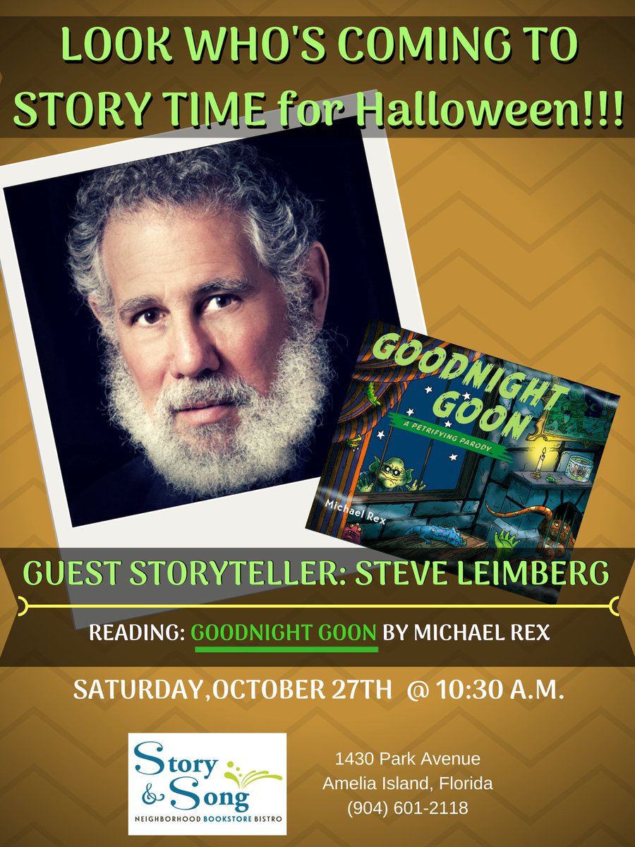 storyandsongbb's tweet photo. Special Guest Steve Leimberg is coming to Story Time! Join us at 10:30 on Saturday (10/27) for Steve’s reading of “Goodnight Goon” by Michael Rex #localbookstore #michaelrex #goodnightgoon https://t.co/UNqjIz3jzc