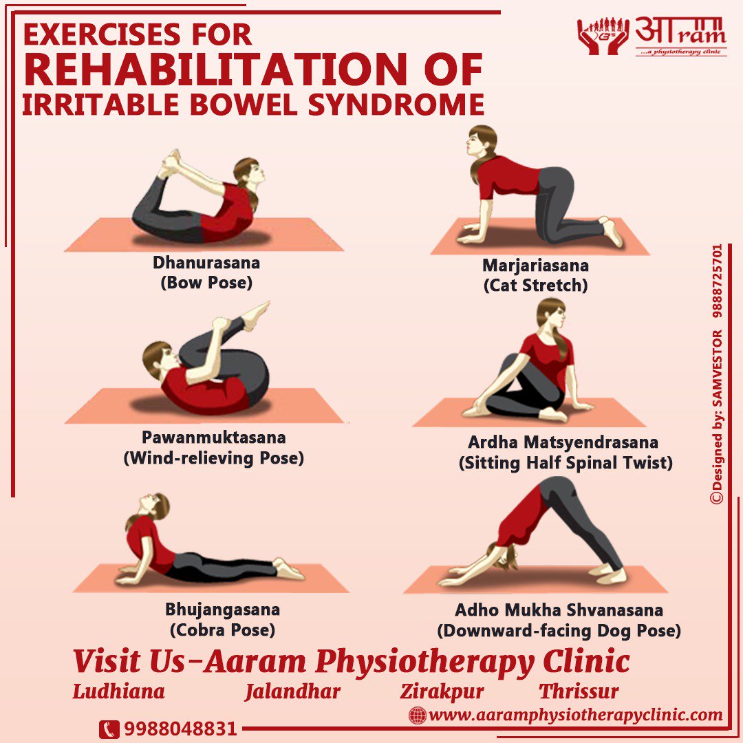 AaramClinic's tweet photo. The #Irritable #Bowel #Syndrome (#IBS) can be #treated with a couple of simple #Yoga #Aasanas. #Dhanurasana, #Majariasana, #Pawanmuktasana, #Ardha #Matsyendrasana, #Bhujangasana, Aaho Mukha Shavasana. 

Visit AARAM PHYSIOTHERAPY CLINIC near you today for further #treatment. https://t.co/1InG4Q0NDf