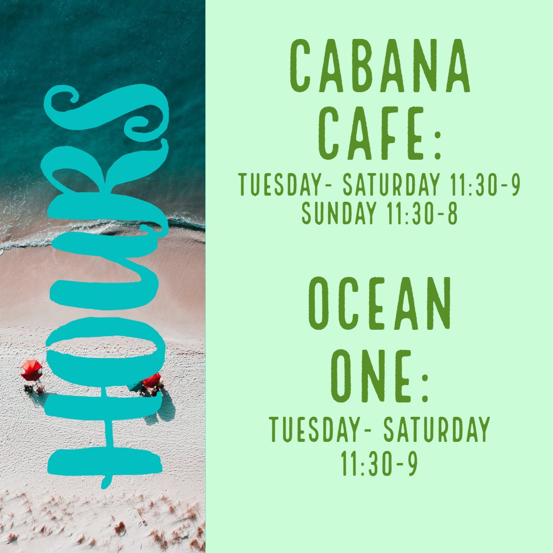 Cabanacafe2's tweet image. We still have the same hours so make sure you come by and see us! If you have questions feel free to message us but we will make sure to keep you updated here when we make any changes! #austinsrestaurants #oceanone #cabanacafe #pawleysisland #litchfieldinn