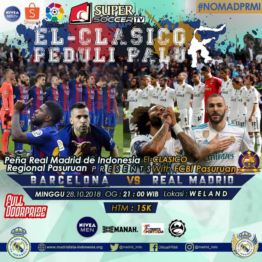 [Pasuruan] 🏃📺🙋 #NomadPRMI 
Nomad #LaLiga #ElClasico @Madrid_Pasuruan
with FCBI Pasuruan

📅 Minggu, 28 Oktober 2018
🚪 Open gate 21:00 WIB
📍 Weland

#ElclasicoIndonesia #HalaMadrid #VamosPRMI