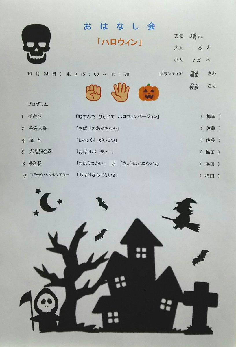 梅田えみ エマ ゾロ Ar Twitter 図書館10月おはなし会 テーマはハロウィン 私は絵本 まほうつかい きょうはハロウィン と大型絵本 おばけパーティ 手遊び パネルシアターをやりました 子ども達もノリノリで 楽しいハロウィンになりました 絵本 梅田えみ エマ ゾロ Ar Twitter 図書館10月おはなし会 テーマはハロウィン 私は絵本 まほうつかい きょうはハロウィン と大型絵本 おばけパーティ 手遊び パネルシアターをやりました 子ども達もノリノリで 楽しいハロウィンになりました 絵本