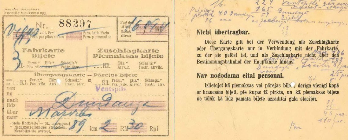 Lai 1944.gadā ar vilcienu no Ventspils caur Mazirbi aizbrauktu līdz Dundagai (89 km), vajadzēja šķirties no 2 reihsmarkām un 30 feniņiem.