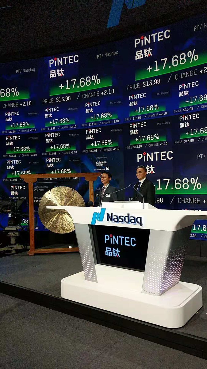 pintecgroup's tweet photo. Zhong Weixiao, the head of technology who was also PINTEC’s first employee, rings the gong to mark the first trade of PINTEC’s shares. $PT #China #fintech #IPO #PTIPO https://t.co/Kk3yl2TDVw