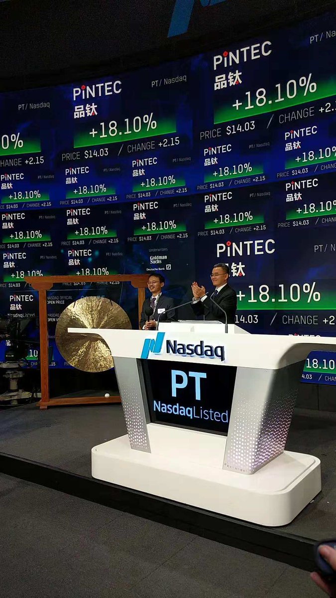 pintecgroup's tweet photo. Zhong Weixiao, the head of technology who was also PINTEC’s first employee, rings the gong to mark the first trade of PINTEC’s shares. $PT #China #fintech #IPO #PTIPO https://t.co/Kk3yl2TDVw