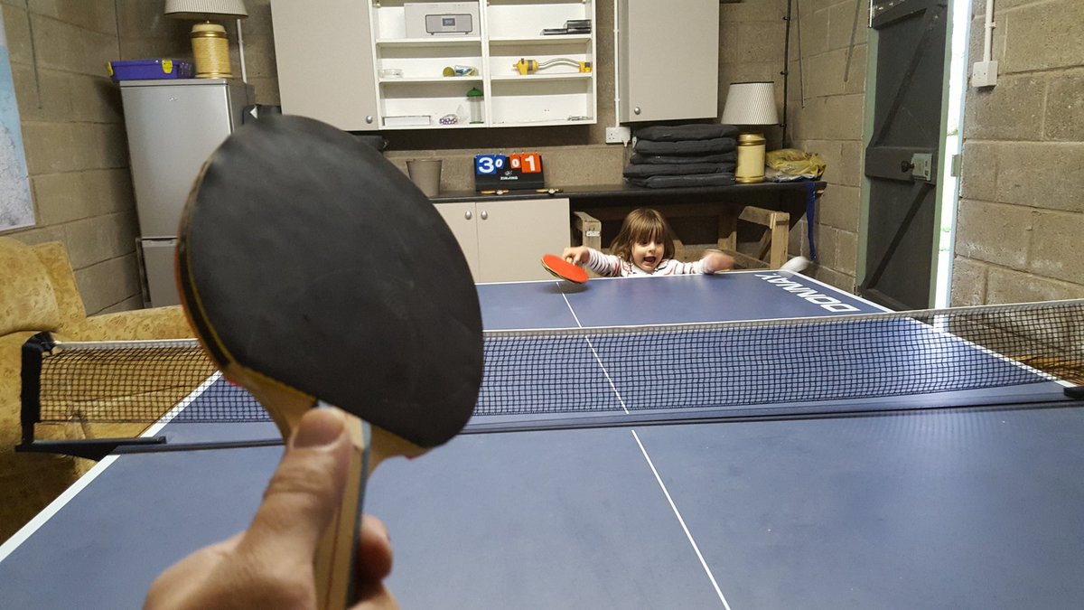 You'll see by the scoreboard that I'm 3-1 up, because I'm really good at table tennis