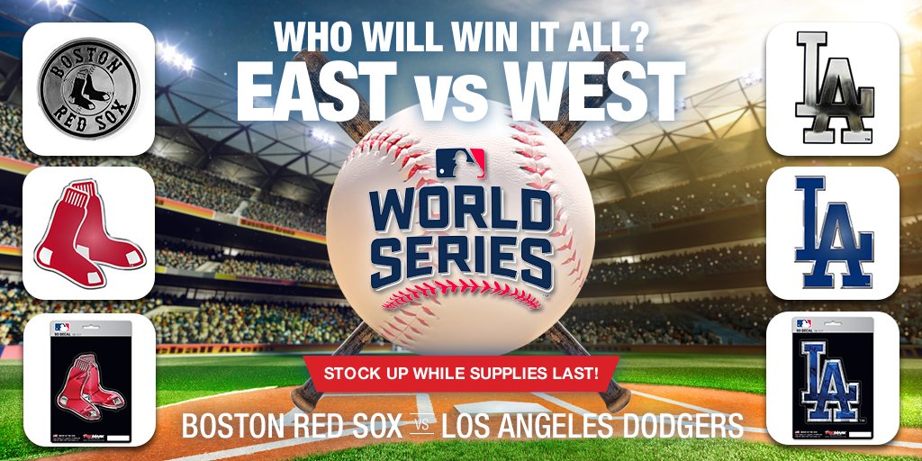 TeamProMark's tweet photo. East vs West! Who will win it all? https://t.co/LAjUsGM8EW #WorldSeries2018 #BostonRedSox #LosAngelesDodgers #worldseries #worldseries2018 #fallclassic #boysofsummer #baseball #MLB #dodgers #losangeles #losangelesdodgers #ladodgers #redsox #boston #bostonredsox https://t.co/YHlDTPiFLG