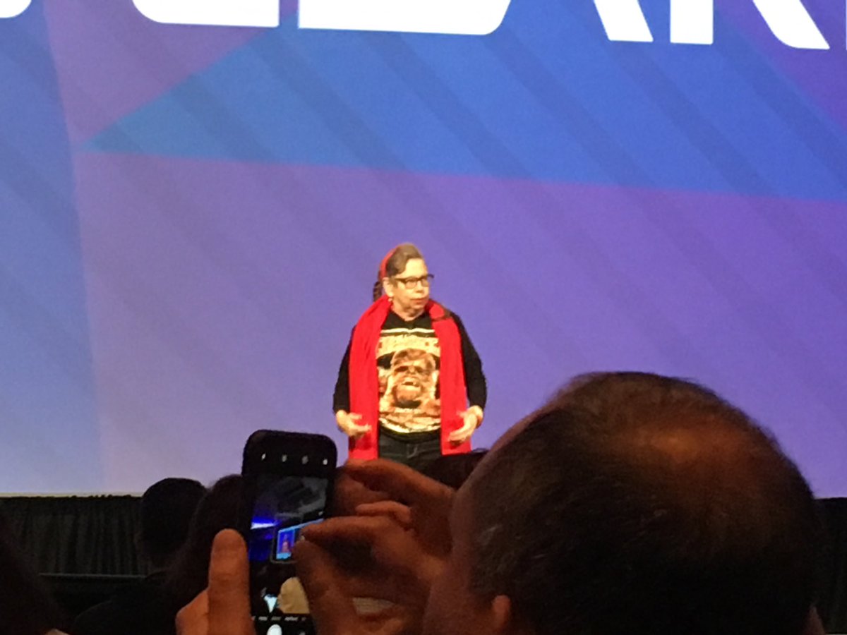 colinwelch's tweet photo. Yes to the chewbacca T-shirt. YES!! @NearSitedMonkey #DevLearn18 https://t.co/eImoEhb0BM