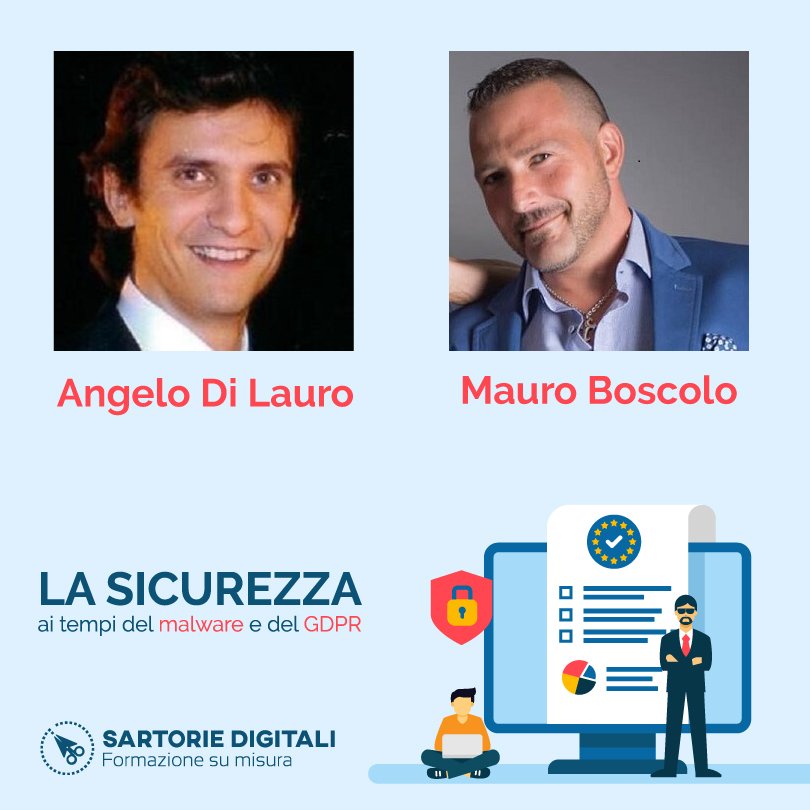 SartorieDigital's tweet photo. Per il corso "La sicurezza ai tempi del #malware e del #GDPR" in programma il 7 novembre abbiamo coinvolto due professionisti, che potranno illustrare i temi della #CyberSecurity e dei dati sensibili, in modo chiaro ed esausitivo! Info e iscrizioni: https://t.co/wgVlswHeWE https://t.co/SIgNhOiZgJ