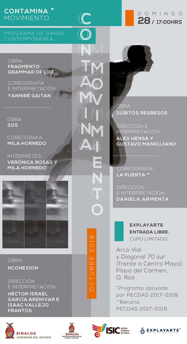 Este Domingo, no te pierdas el programa de danza contemporánea #ContaminaMovimiento con la dirección y participación de Daniela Ileana Armenta ¡Entrada Libre! #SoyExplayarte #Arte #Danza #Movimiento <a href="/RivieraMaya/">Riviera Maya</a> <a href="/CancunPromotion/">Cancun Promotions</a>