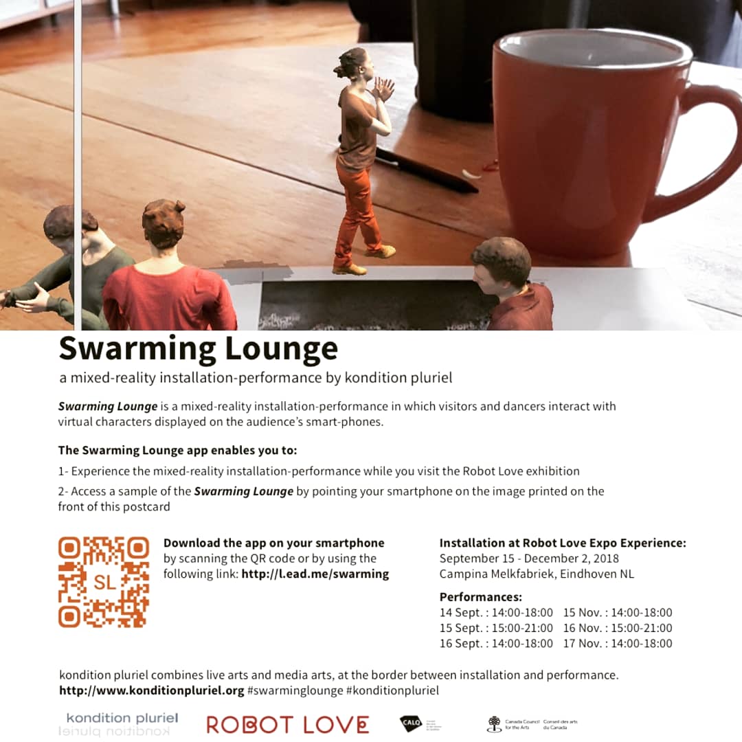 kondition's tweet photo. *NEW RELEASE* Want to try #AugmentedReality at home? Print the marker, scan the QR code and download the app (free!). Point your phone at the marker and look... #swarminglounge #interactiveart #MixedReality #mediaarts #konditionpluriel #Geek #technology #techno #VirtualReality https://t.co/89YNQSqjtA