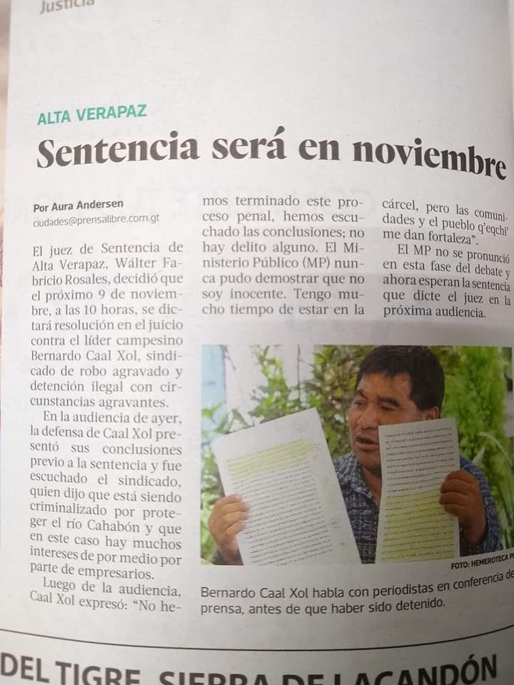 El 9 de noviembre conoceremos si #DefenderNoEsDelito #LibertadParaBernardo ⁦@AxSolidaridad⁩ ⁦<a href="/CMadreSelva/">Colectivo MadreSelva</a>⁩ ⁦<a href="/PVcomunicacion/">PRO-VIDA</a>⁩ ⁦<a href="/AsprodeSV/">Asesoría a Programas y Proyectos de Desarrollo</a>⁩