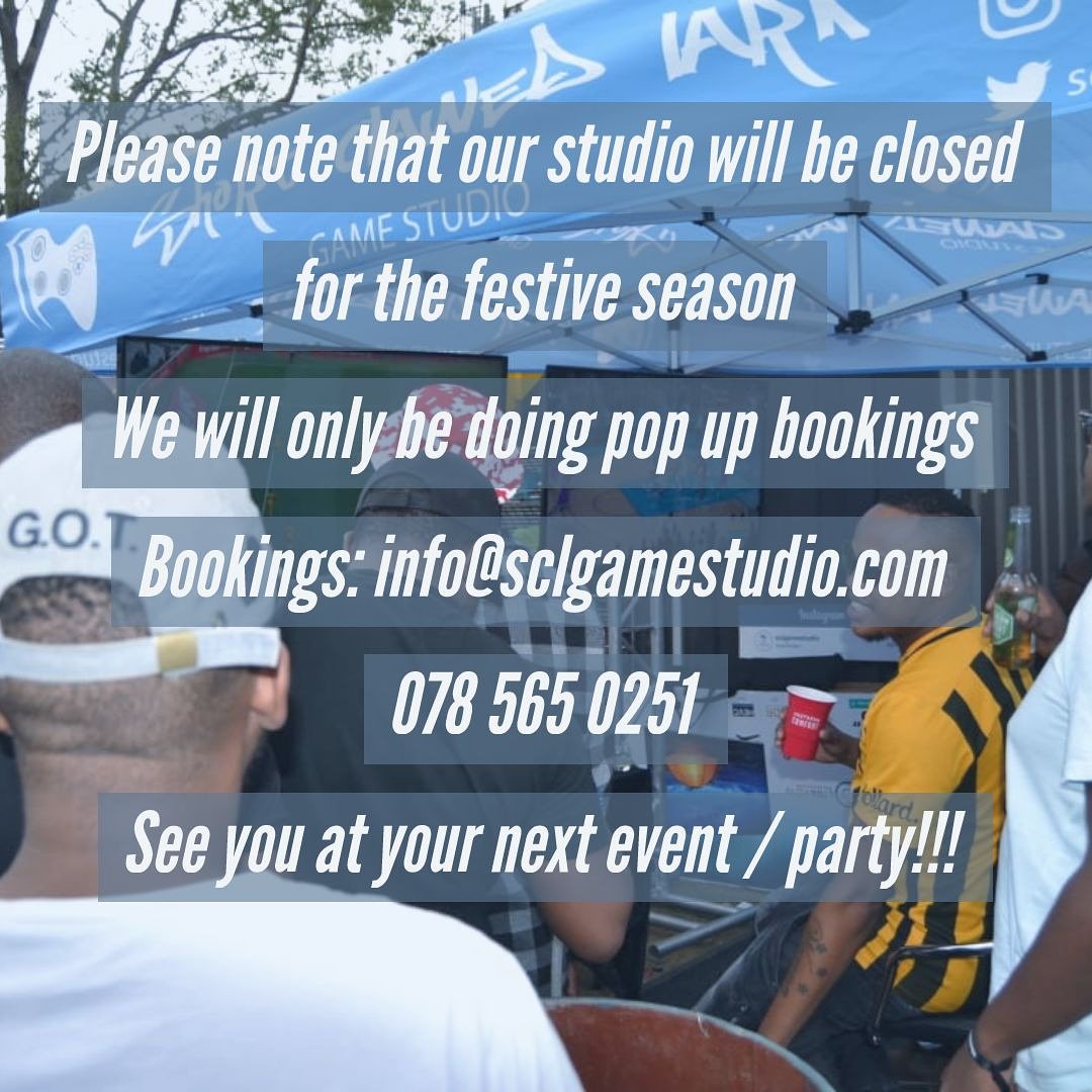 SCLGameStudio's tweet image. We will be closed for the whole festive season. We are open for pop up bookings for events, office year end parties, birthdays etc. For pop up bookings contact us on 078 565 0251 / info@sclgamestudio.com for a quote #thursdaythoughts #thursdaymotivation #Bloemfontein #southafrica