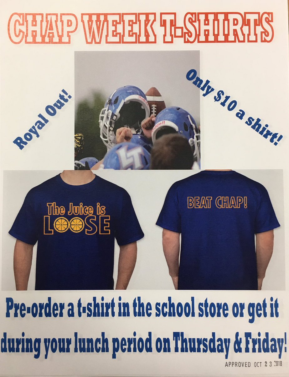 ITS CHAP WEEK WITCHES👻🔥🏈 Theme for the game tomorrow is 🔵ROYAL🔵 t-shirts being sold today &amp; tomorrow during lunches, only $10! 🍊🍊🍊