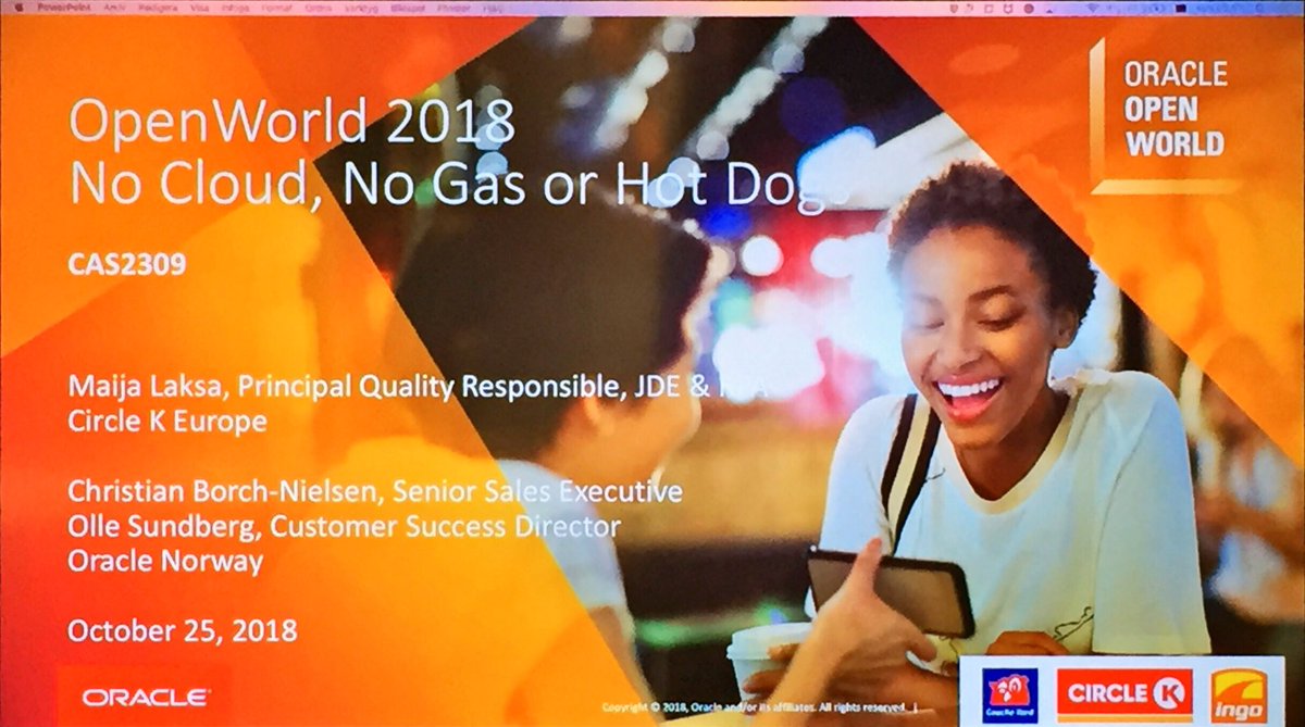 Maija Laksa is about to start her session explaining how they moved their entire #JDEdwards ERP to <a href="/OracleIaaS/">Cloud Infrastructure</a> with <a href="/RedfaireERP/">Redfaire</a>. A real nice success and reference for all JDE customers.