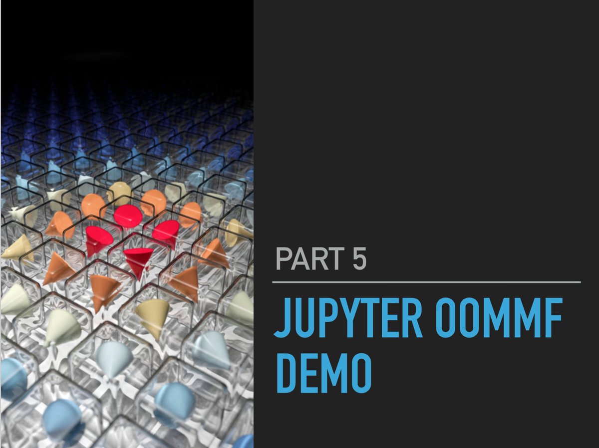 ProfCompMod's tweet photo. Slides from @PyConDE talk on Computational Science and Data Analysis in the Jupyter Notebook with Jupyter OOMMF are available from https://t.co/aUzutw1dSW 

Includes link to #MyBinder demo in the Cloud. @mybinderteam #PyConDE @EuropeanXFEL @unisouthampton #JOOMMF @joommf https://t.co/yZWqAxcSZ1