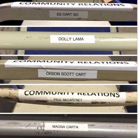 SG_Library's tweet image. Some library cart names, what other ones can you think of? :) #librarycarts #cartname #PaulMcCARTney #