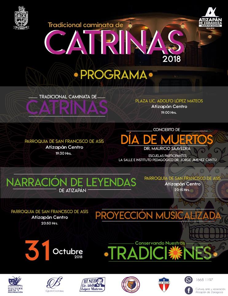 GobAtizapan's tweet photo. La Dirección de Cultura, te comparte el programa que tendrán para ti de "Día de Muertos". Te esperamos este 31 de octubre en la Plaza Lic. Adolfo López Mateos. Trabajamos con #PasiónPorAtizapán #PasiónPorLaCultura https://t.co/o5jcmgwZOA