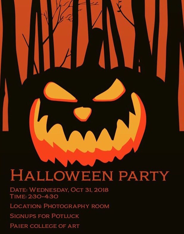 PaierCollege's tweet photo. Haunted Halloween Party 👻 here at Paier College. OCT 31st. Prepare yourself for the costume contest! There are prizes! (Cough useful gift cough cards) we will be haunting the photography building from 2:30-4:30! ☠️🎃☠️
#paiercollegeofart #paiernation #halloween #hamdenct https://t.co/BGSjXg8cih