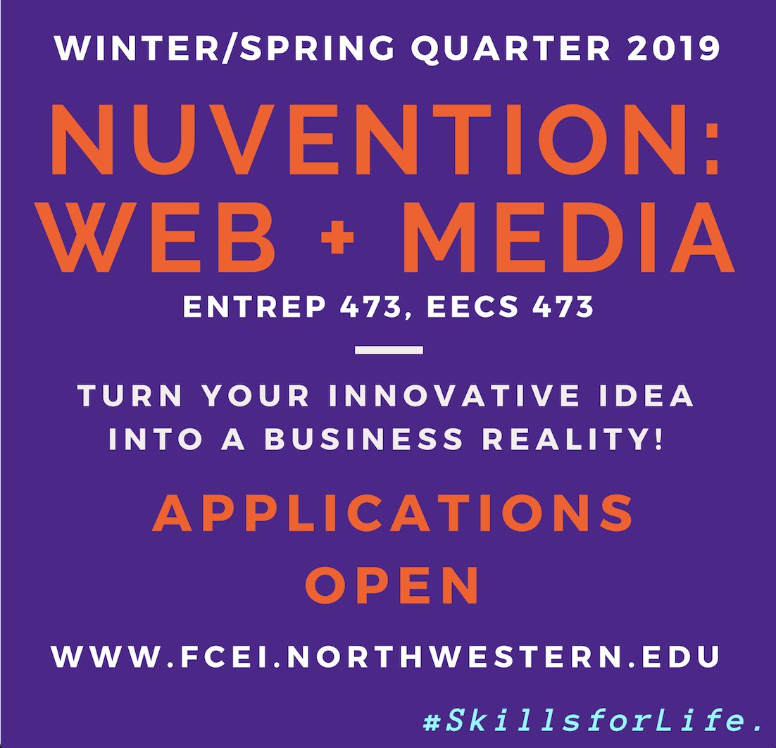 FarleyCenterNU's tweet photo. ✏️APPLICATIONS are OPEN for Winter/Spring 2019 NUvention: Web + Media (ENTREP 473/EECS 374) & can be found here: https://t.co/gBISbd88QC
#ExperienceENTREP #blockchain #innovations #SkillsforLife https://t.co/rxrxzdo4kM