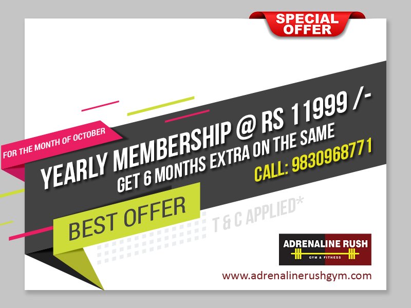 AdrenalineGyms's tweet photo. Yearly Membership @ Rs 11999 /- &amp; Get 6 Months Extra On The Same For The Month Of October.
#follow #TagsForLikesApp #f4f #followme #TagsForLikes #TFLers  #followbackteam #followhim #followall #followalways #followback #me #love  #follows #follower #Fitness #Offer #Membership https://t.co/QOQcgiSryc