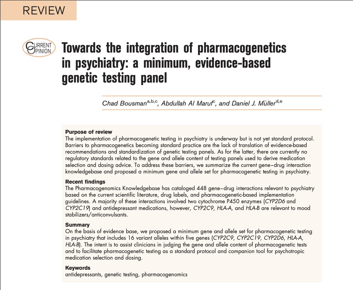 pharmgkb's tweet photo. New blog post! We take a look at the minimum #pharmacogenetic testing panel for #psychiatry based on PharmGKB, #CPIC and #PharmVar data and published in @CO_Psychiatry https://t.co/3xrFH9szWu https://t.co/WKCQFr7I4r