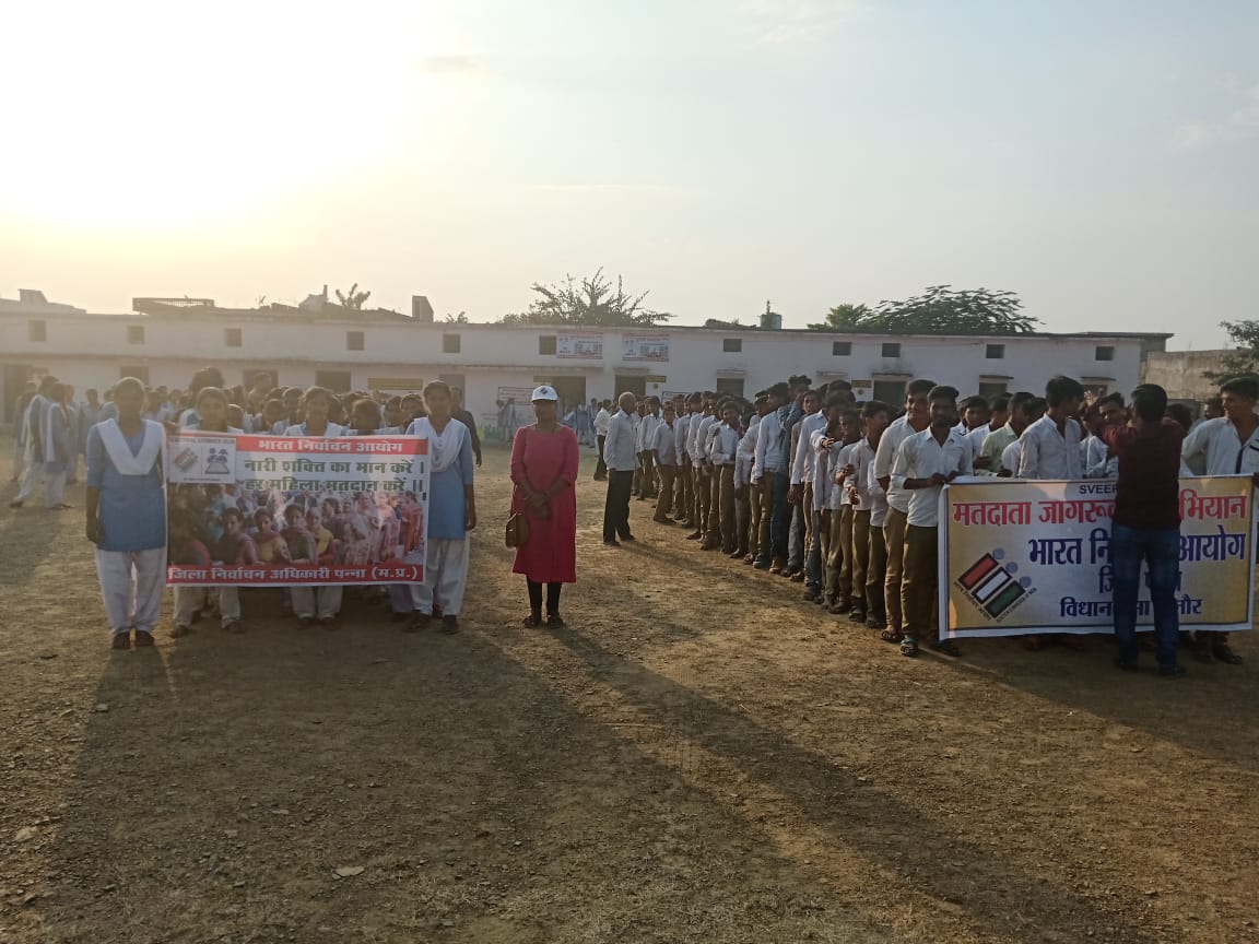 PANNAElections's tweet photo. स्वीप गतिविधियों के अन्तर्गत ग्राम पंचायत सलेहा के उमावि में मतदान केन्द्र क्र.251 ,253 में  बच्चो द्वारा पेंटिंग की गई तथा रैली का आयोजन भी किया गया।
#MPElections2018 #SVEEP #DEOPanna @JansamparkMP @CEOMPElections https://t.co/ryX5URwuo4