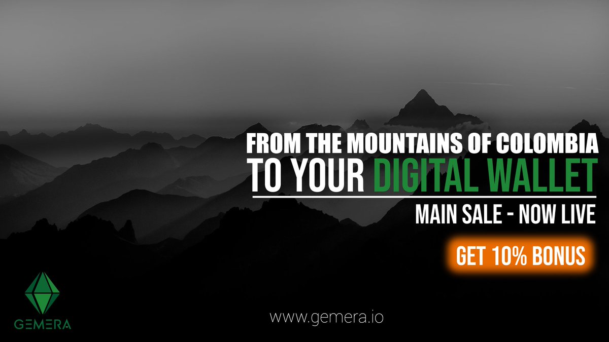 GEMERA’s Main Sale is now live with a 10% bonus. You can be the owner now of the only crypto-tokens backed by Colombian emeraldas, at a base rate of 1 USD. Get yours here: dashboard.gemera.io

#angelinvestor #blockchain #btc #decentralized #ico #cryptocurrency #cryptotrading