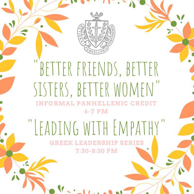 QU_ChiOmega's tweet image. Come to Buckman Theater today at 6PM for a guest speaker on "Leading with Empathy." (Counts as informal!) #GreekLeadership