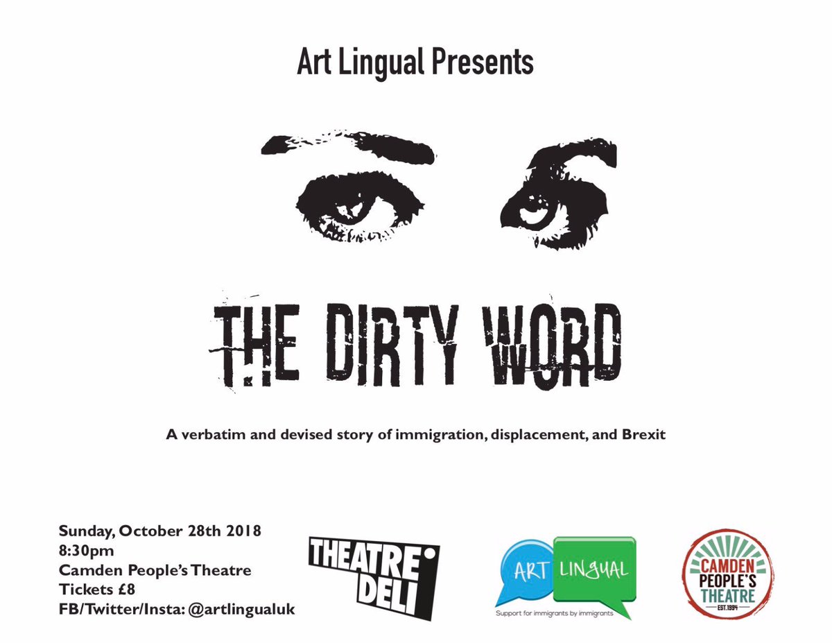 Our very own M&amp;O Officer is performing her company <a href="/artlingualuk/">Art Lingual</a> ‘s newest devises piece this Sunday 28th Oct. <a href="/CamdenPT/">Camden People's Theatre</a> at 8:30 pm about immigrants, displacement and Brexit. Don’t miss it! Break legs <a href="/BrownEyedO/">Olivia Lantz Polglase</a> goo.gl/g661ZS #Dirtyword #cptnodirection