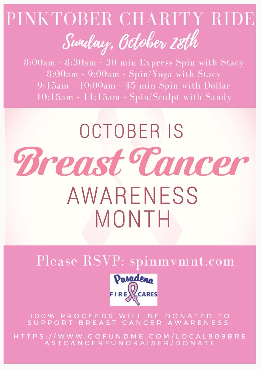 PFA809's tweet photo. Please join us as we raise awareness about #breastcancer, promote health and wellness, and raise money for the Jim and Eleanor Randall Breast Cancer Center.  Jon us at Spin for a Cause on Sunday, Oct 28th. Go https://t.co/axvA1jB3iS for details https://t.co/EJBwVixqHP