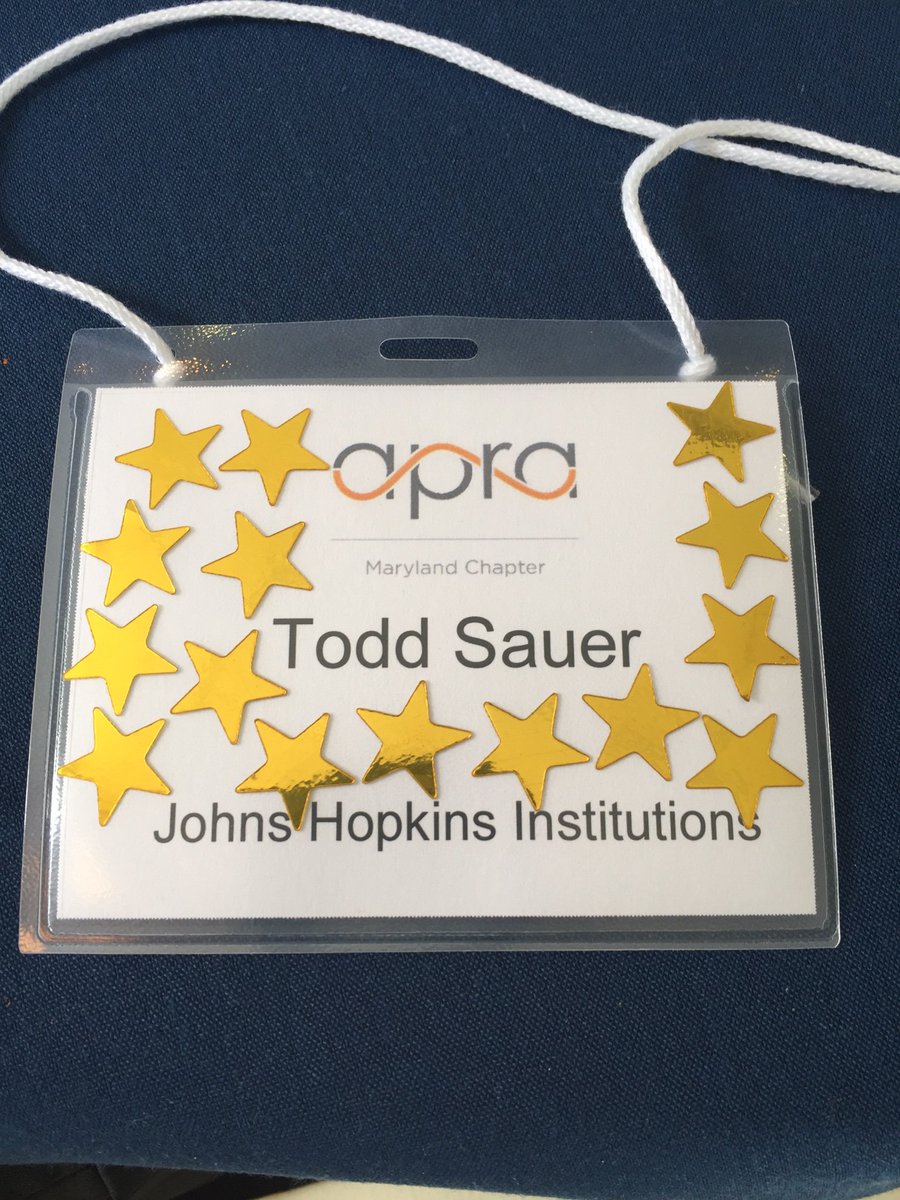 BCBlueJay's tweet image. At the APRA-MD Conference today, they asked us to add a star to our nametag for every year we’ve been an APRA-MD member.  I either really like #prospectresearch or have been doing this too long.  #prospectdevelopment #aprapeeps #apra