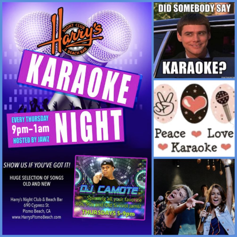 It's #KaraokeNight at #HarrysPismoBeach tonight at 9pm! Plus, we've got #DJCamote from 5-9 spinning all your favorite 80s/90s and old school tunes! Come on down and join us! It's one of the best nights to be at Harry's! 
#karaoke #beachbar #divebar #thursdaynight