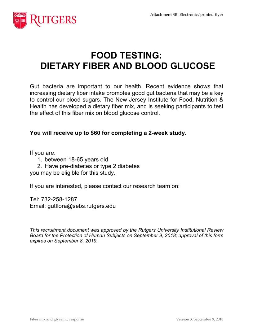 Rutgers Sebs On Twitter Participants Needed Nj Ifnh Has Developed A Dietary Fiber Mix And Is Seeking Participants To Test The Effect Of This Fiber Mix On Blood Glucose Control Up To