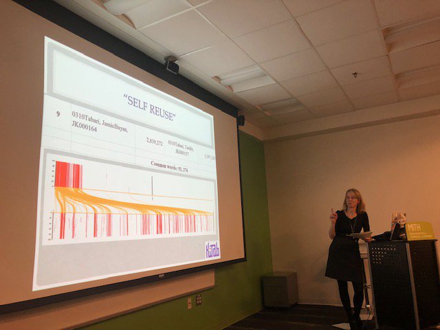M_T_Miller's tweet image. .@sarahsavant1 at #mithdd @UMD_MITH: text reuse visualizations of Arabic books