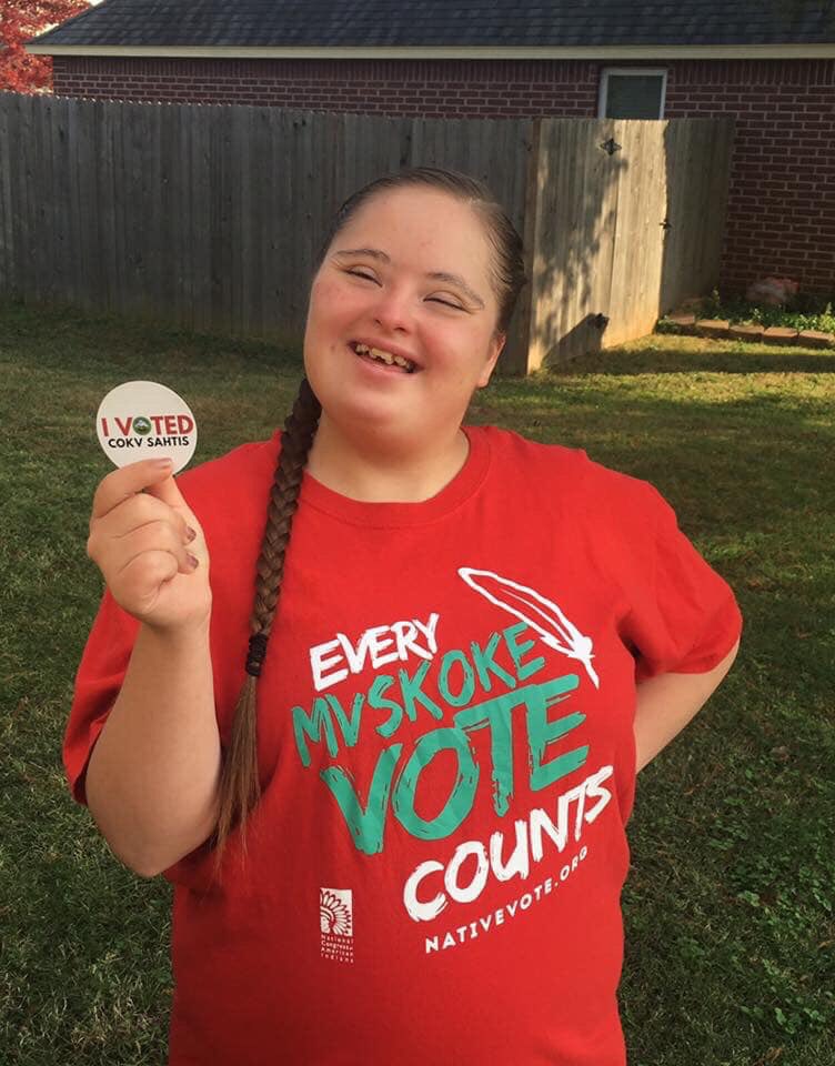 CherrahGiles's tweet image. My daughter, Tafv, is 24 yrs old &amp;amp; has Down syndrome. She votes, volunteers &amp;amp; active in the community. Too often little 2 no resources/services are available to her &amp;amp; she’s almost never counted in popular research #NativeTruth #InvisibilityIsRacism #WeAreStillHere  #IllumiNative