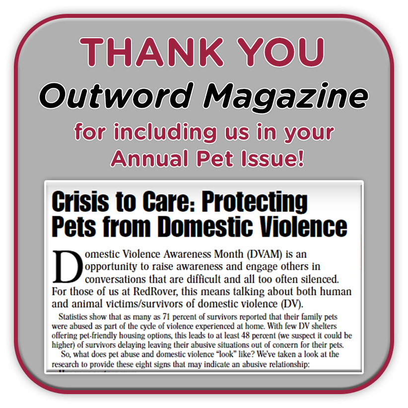 Thank you @OutwordMagazine for including us in your Annual #PetIssue! Check out the full story on protecting pets from domestic violence: issuu.com/outwordmagazin…
#DVAwarenessMonth #petsarefamily