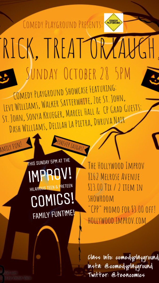 TeenComics's tweet photo. This Sunday! 5pm @TeenComics @HollywoodImprov #teens #standup #comedyplayground @TeenComics #familyfun #halloween https://t.co/L5iPYBAEAM https://t.co/VznHpr1D6Z