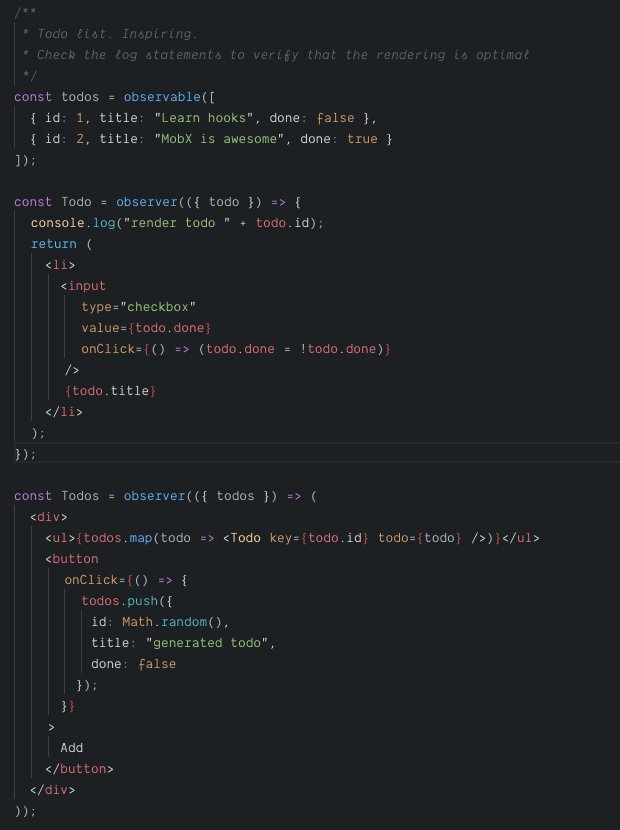 mweststrate's tweet image. Ok, @reactjs hooks are really killing it. Re-implemented the mobx-react bindings in 16 LOC with hooks: codesandbox.io/s/k2vmjpqvnv #ReactConf2018. So. Much. Cleaner. Can hardly express how much messy stuff this fixes... 👏👏🏅🏅👌👌💸💸🧙🧙