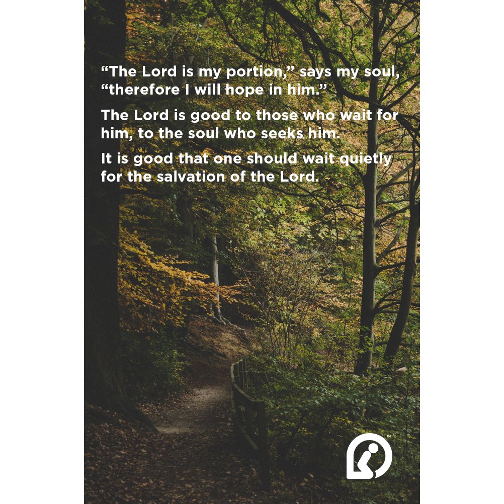 PFMCampaign's tweet photo. Have patience for what you are waiting on from the Lord. 
.
.
Lamentations 3:24-26 for this cold fall day. #PrayforMeCampaign #prayer #lamentations #ministry #fall https://t.co/3r09r7xpLh