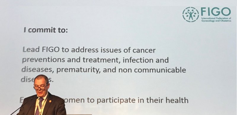 FIGOHQ's tweet photo. #Maternalmortality was a major theme in the opening address of our new President Dr Carlos Fuchtner. He highlighted that 52% of maternal deaths are attributable to 3 leading, &amp; entirely preventable, causes of haemorrhage, sepsis &amp; hypertensive disorders https://t.co/CdvYmIejXs https://t.co/c2Lfc8oHME