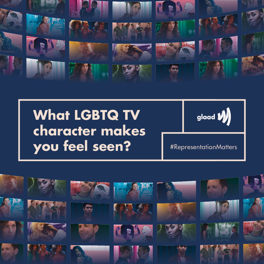 glaad's tweet photo. The 2018 Where We Are on TV report found a record-high percentage of LGBTQ series regulars on broadcast television.

What LGBTQ TV character makes YOU feel seen? Tweet us and tell us! #RepresentationMatters ✨💫🌟⭐️ https://t.co/qLmP0wk1K8