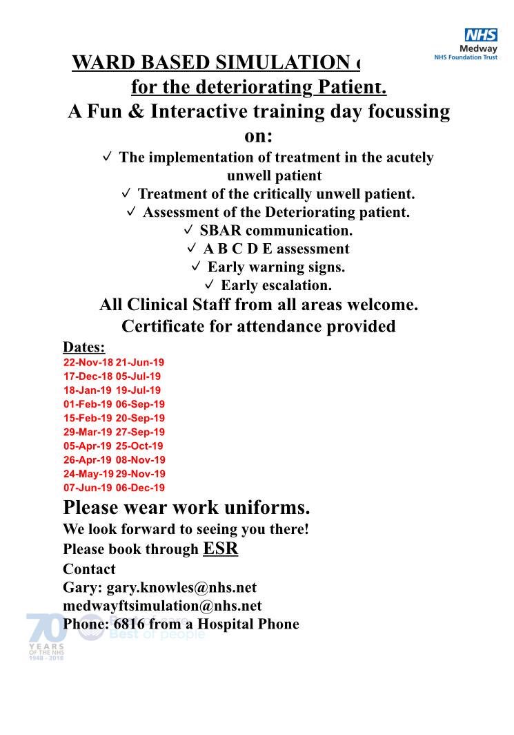 All Medway staff book yourself in quick spaces are limited <a href="/Medway_NHS_FT/">Medway NHS Foundation Trust</a>