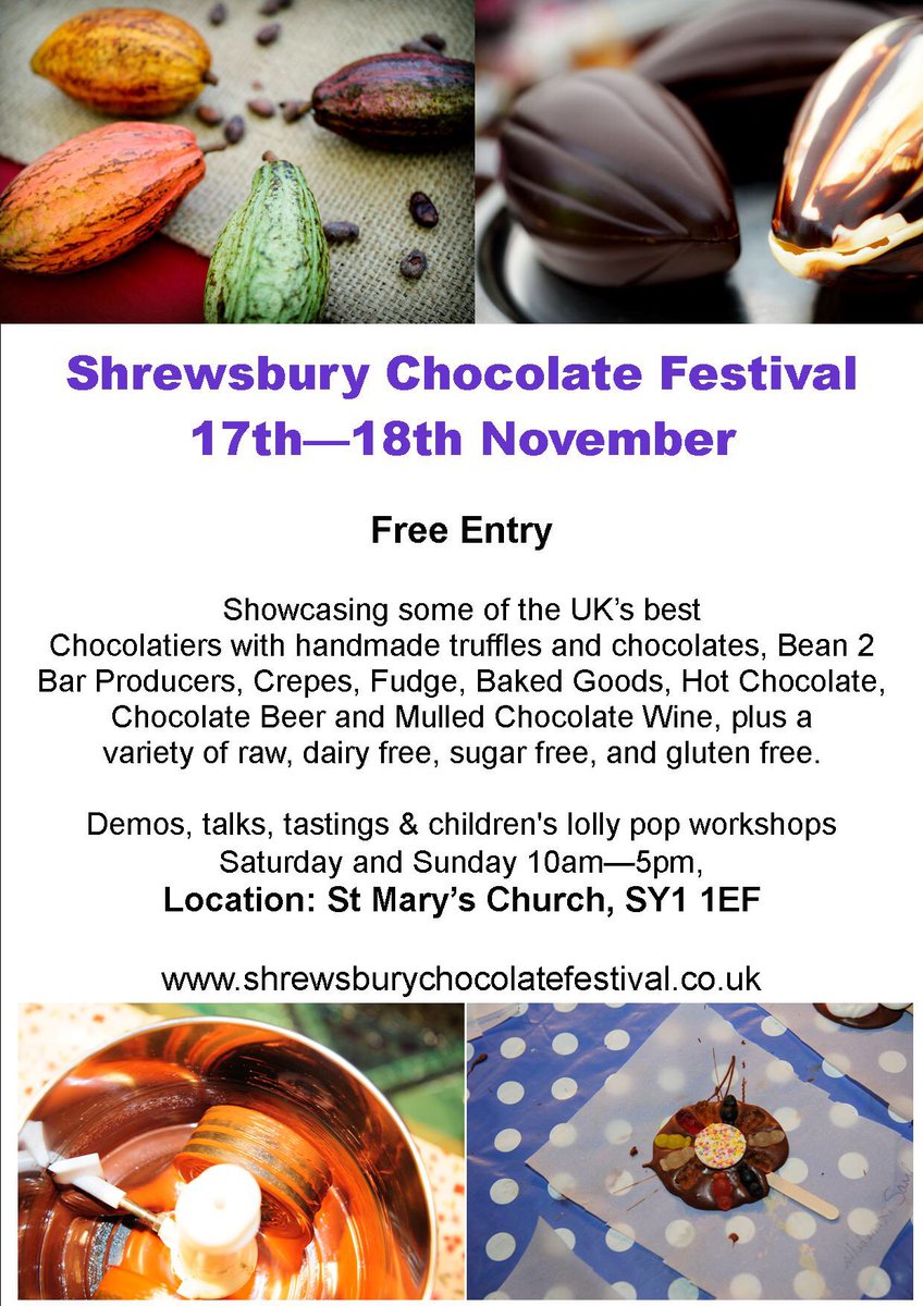 ShrewsChocFest's tweet photo. Please keep spreading the word! World class chocolatiers all under one roof @SY1StMarys https://t.co/1hy6wri1pN
