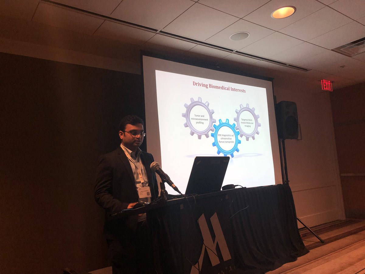 profnickstone's tweet photo. Soumik Siddhanta presenting his work on SERS biofluid analysis @clirspec welcome to @FACSSnetworking session #SCIX2018 https://t.co/5y2LdKzMVn