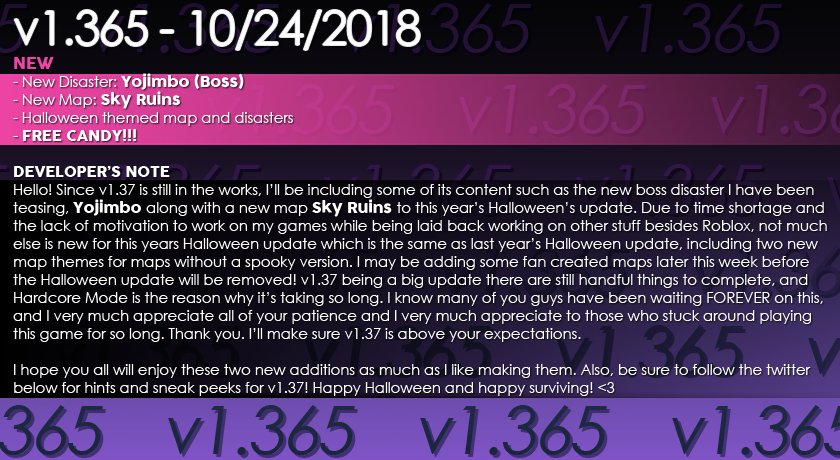 Survive The Disasters On Twitter V1 365 Has Dropped For The Halloween Update Which Includes The New Boss Disaster Yojimbo And The New Map Sky Ruins Happy Halloween And Happy Surviving Https T Co Pu7hlvnukz - happy halloween roblox id